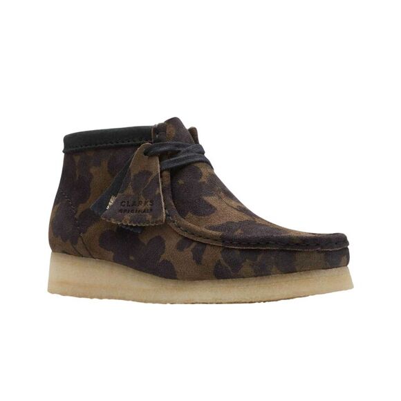 Clarks Mens Wallabee Floral Calf Suede Boots / Black